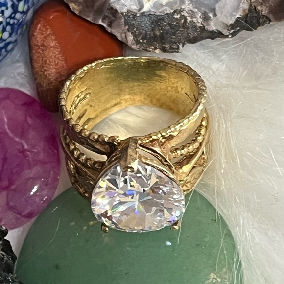 Israel 925 Gold Over Sterling CZ Ring - Picture 2 of 14